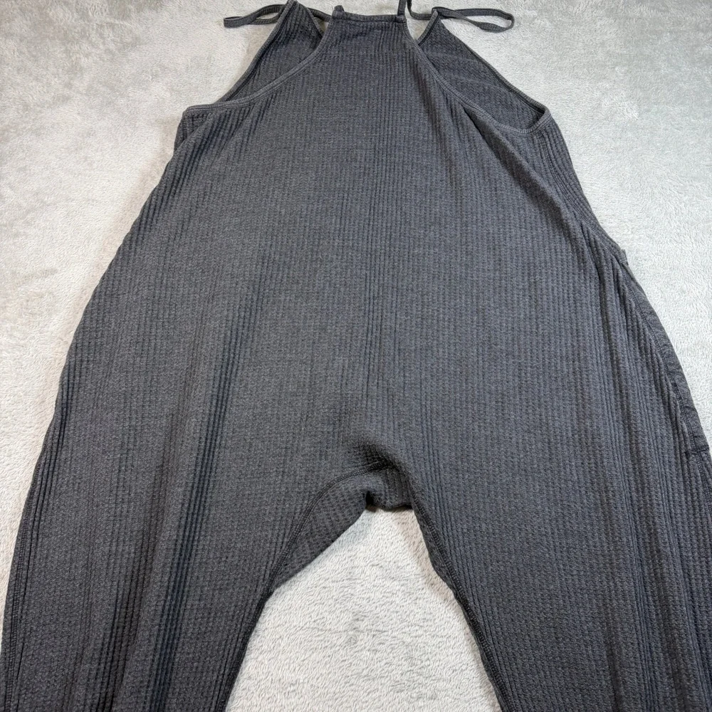 Free People FP One Frankie Jumpsuit Women Small Gray Harem Waffle Knit Boho